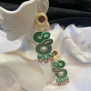 Elegant Green and Gold Statement Earrings